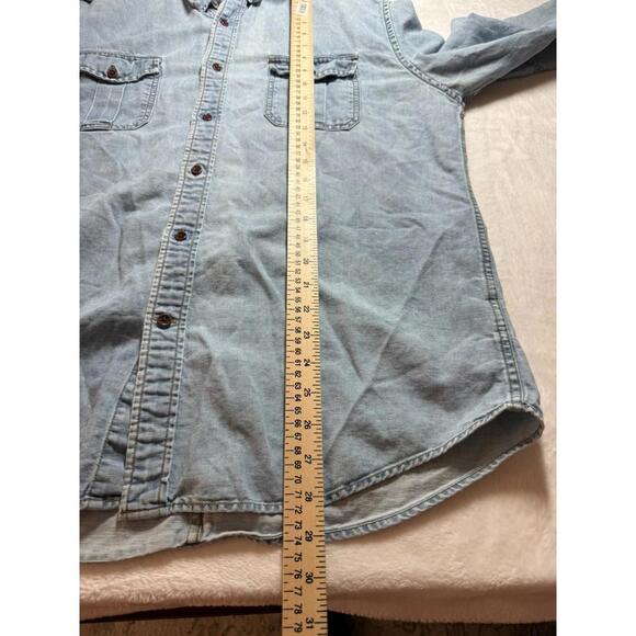 Vintage Willis & Geiger Shirt Large Linen Denim Button Up Safari Pockets Hunting - Picture 5 of 5